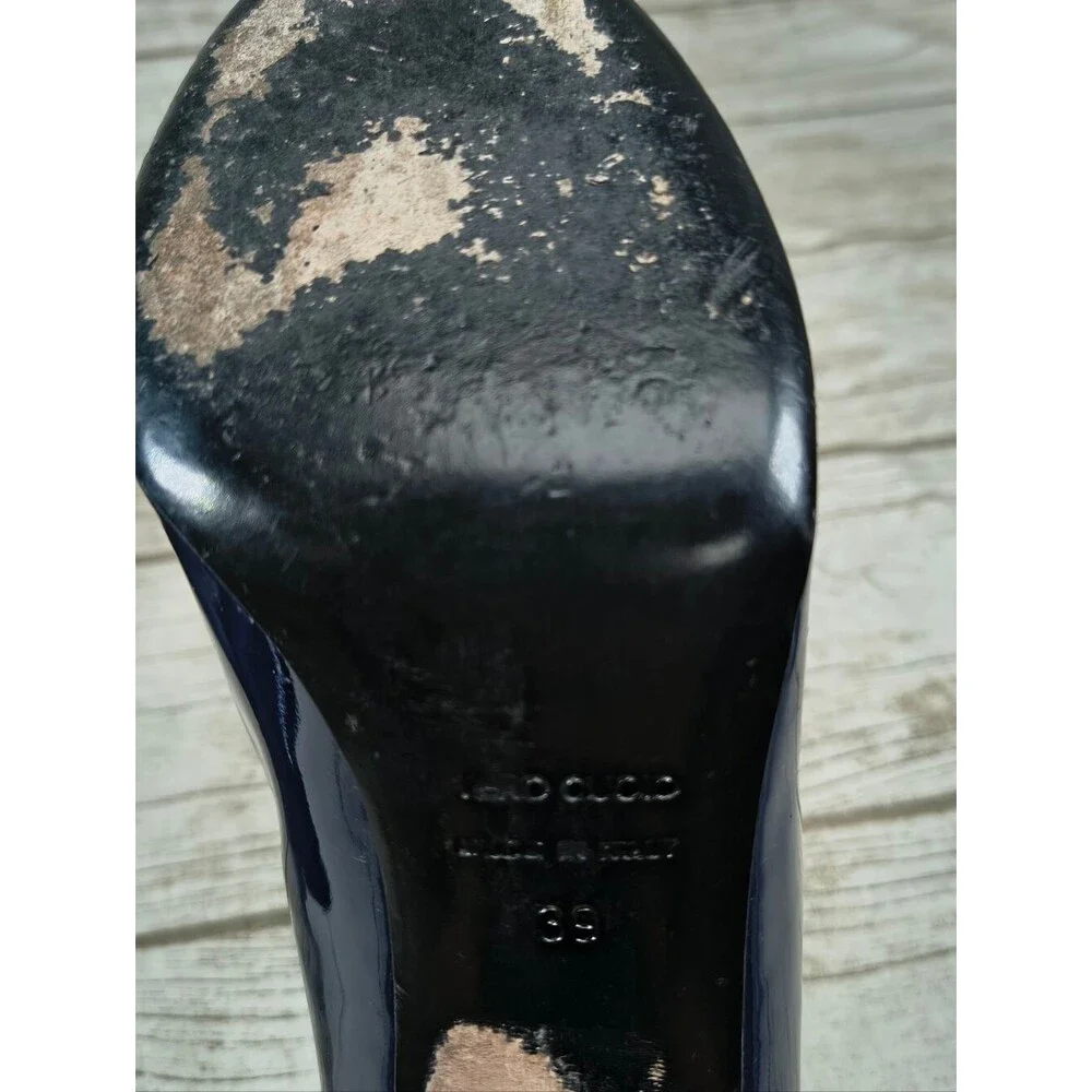 Gravitypope Navy Blue Patent Leather Block Heels Size 39